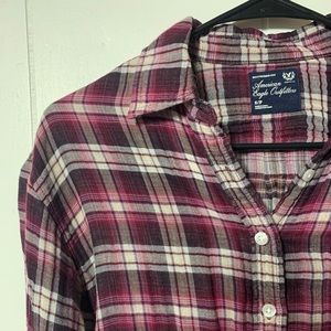 American Eagle 🦅 pink, black and white flannel